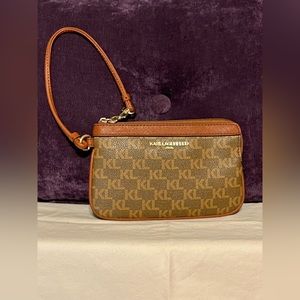 Karl Lagerfeld Paris Coated Canvass Signature Print Wristlet/Wallet - Li…